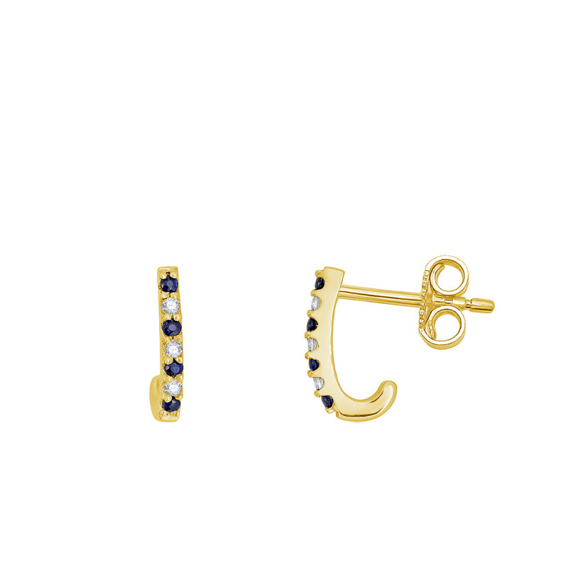 Boucles d'Oreilles en Or Jaune 750 & Diamants et Saphirs - Aurora