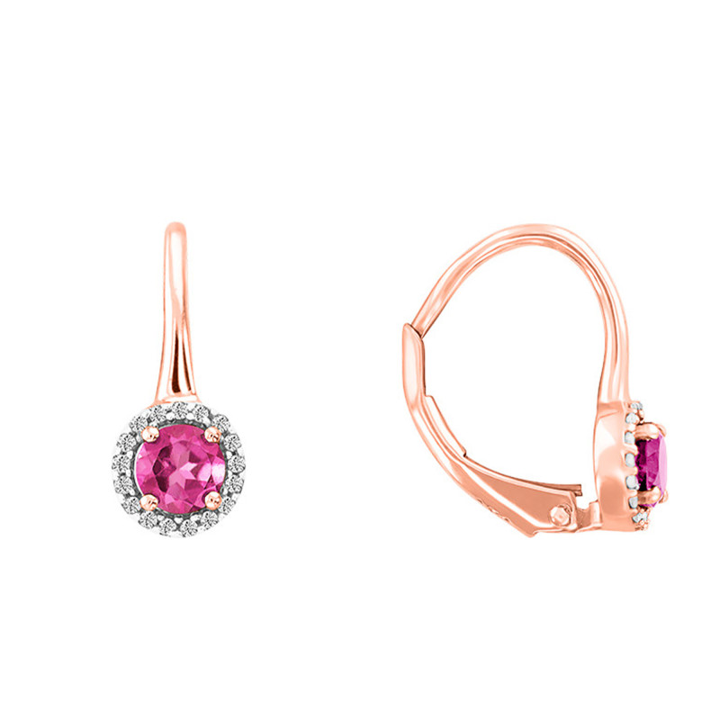 Boucles d'Oreilles Dormeuses en Or Rose & Diamants et Tourmaline 0,59 ct - Aurora