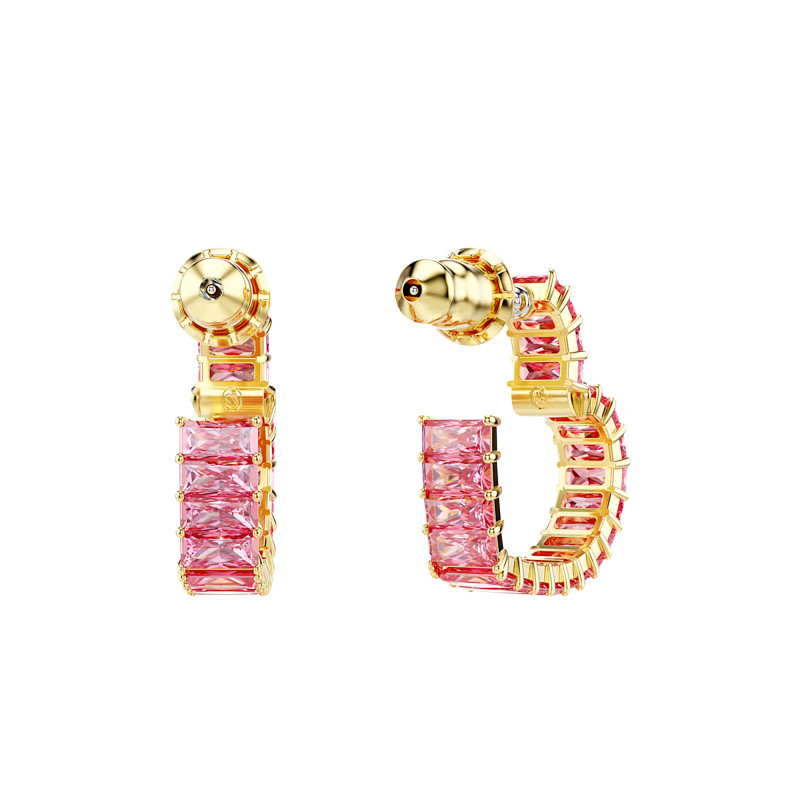 Boucles d'Oreilles Créoles Matrix Coeurs en Métal Doré & Cristaux Roses - 5706340 - Swarovski
