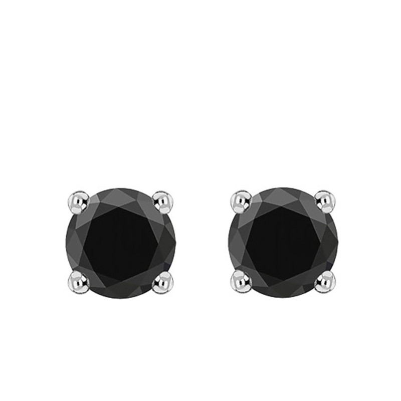 Boucles d'Oreilles Puces 2x1,00 ct en Or Blanc 750 & Diamants Noirs - Emanessence
