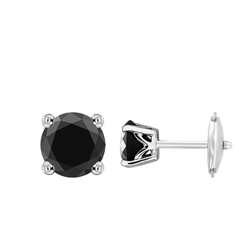 Boucles d'Oreilles Puces 2x1,00 ct en Or Blanc 750 & Diamants Noirs - Emanessence