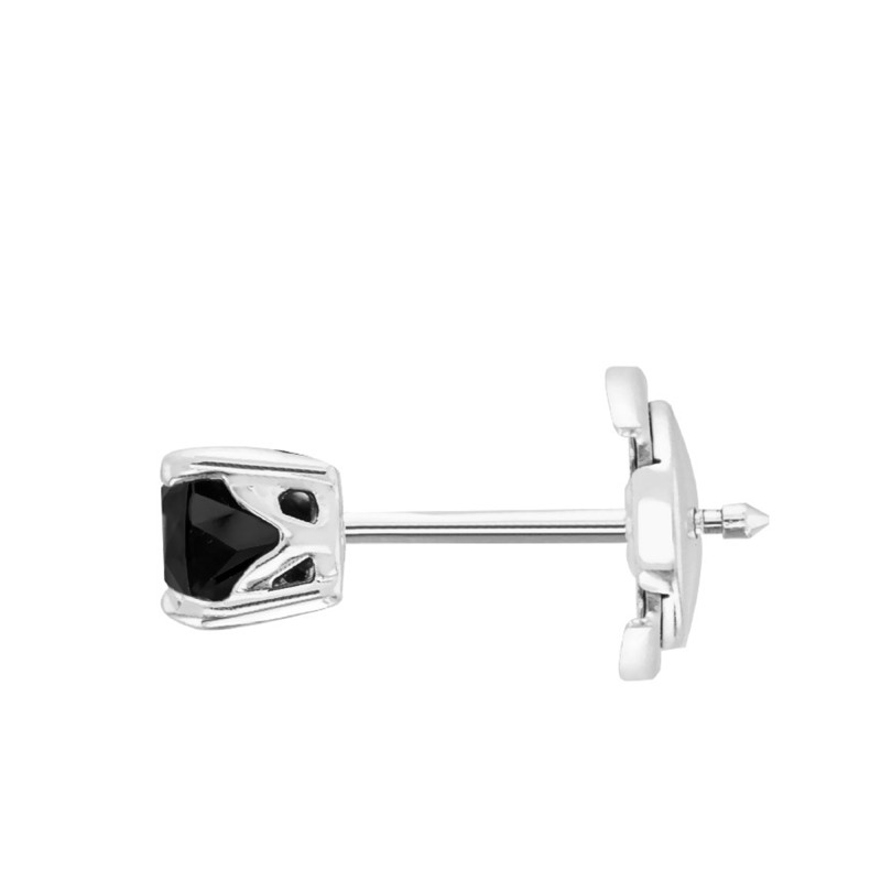 1 Boucle d'Oreille en Or Blanc 750 & Diamant Noir 1 ct - Emanessence
