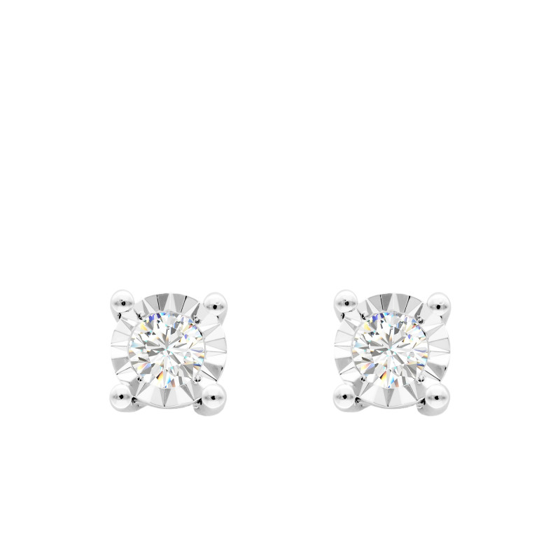 Boucles d'Oreilles Rondes Facettées en Or Blanc 375 & Diamants 0,15 ct - Emanessence