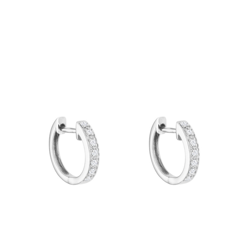 Boucles d'Oreilles Créoles Rondes en Or Blanc 375 & Diamants 0,07 ct, Diamètre 11,85 mm - Emanessence
