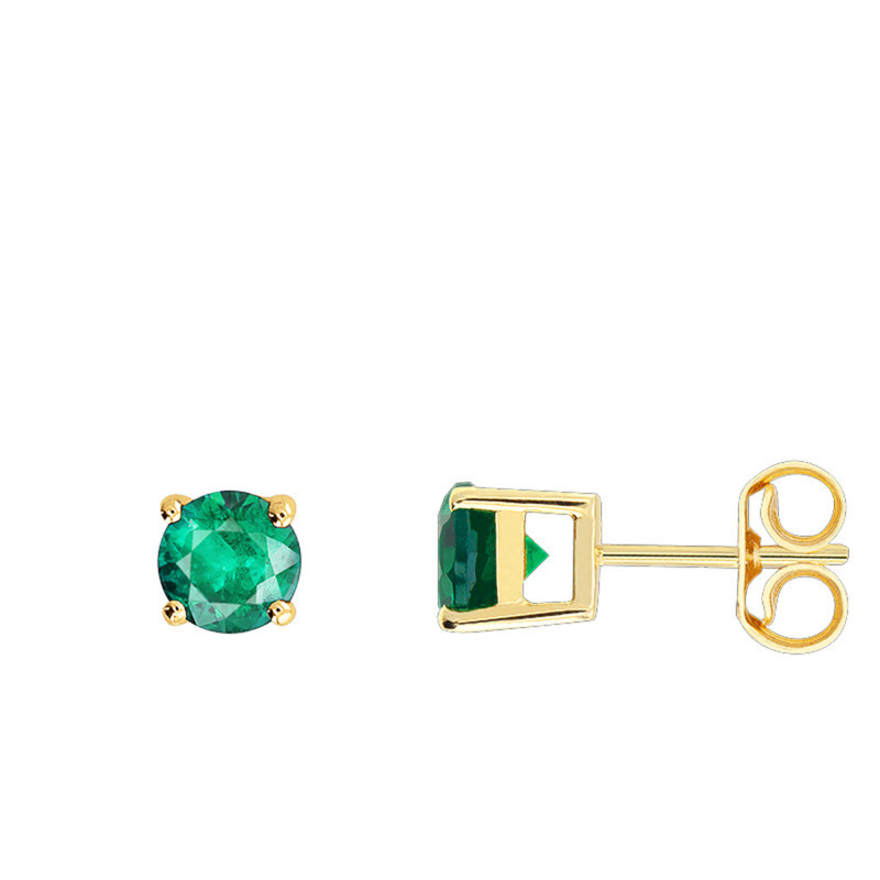 Boucles d'Oreilles Brillantes en Or Jaune 750 & Emeraude - Demetra
