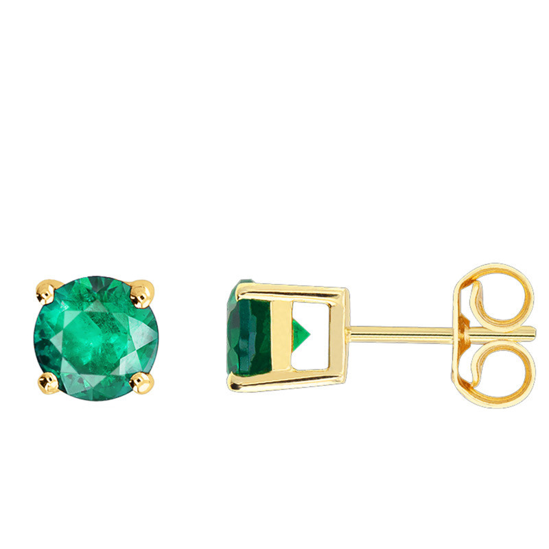 Boucles d'Oreilles Brillantes en Or Jaune 750 & Emeraude - Demetra