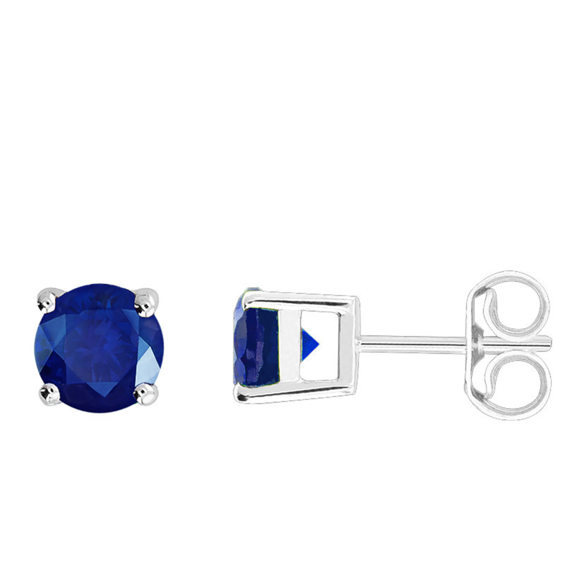 Boucles d'Oreilles Puces en Or Blanc 750 & Saphir - Demetra