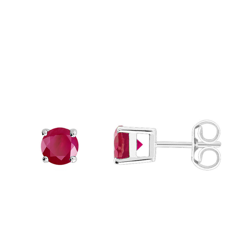 Boucles d'Oreilles en Or Blanc 750 & Rubis - Demetra