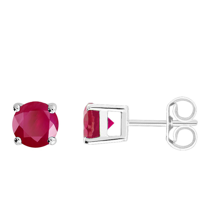 Boucles d'Oreilles en Or Blanc 750 & Rubis - Demetra