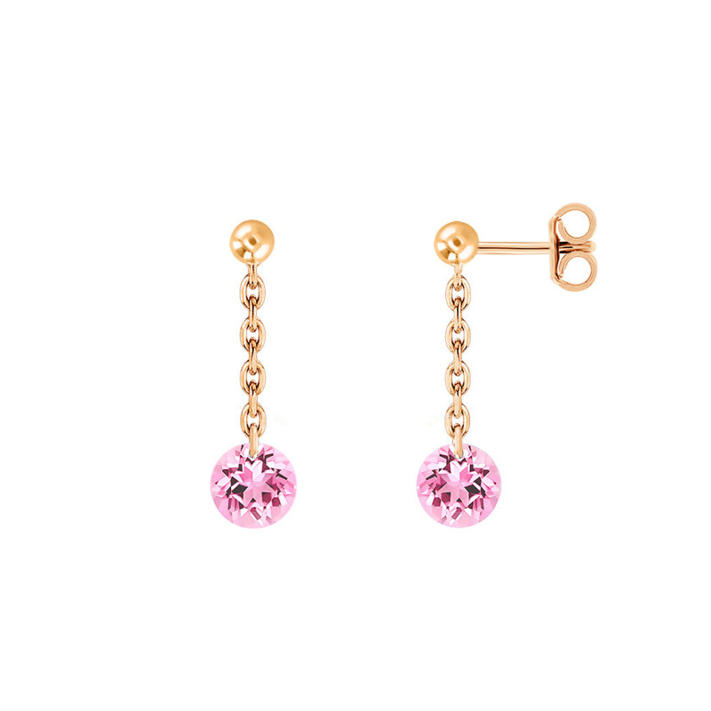 Boucles d'Oreilles Pendantes en Or Rose 750 & Saphir Rose Percé - Demetra