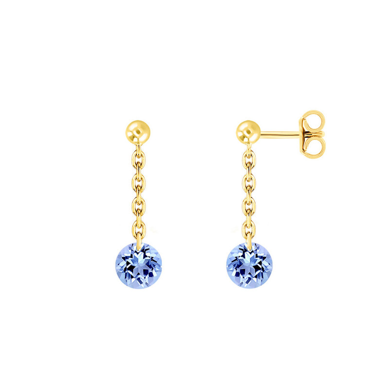 Boucles d'Oreilles Pendantes en Or Jaune 750 & Saphir Percé - Demetra