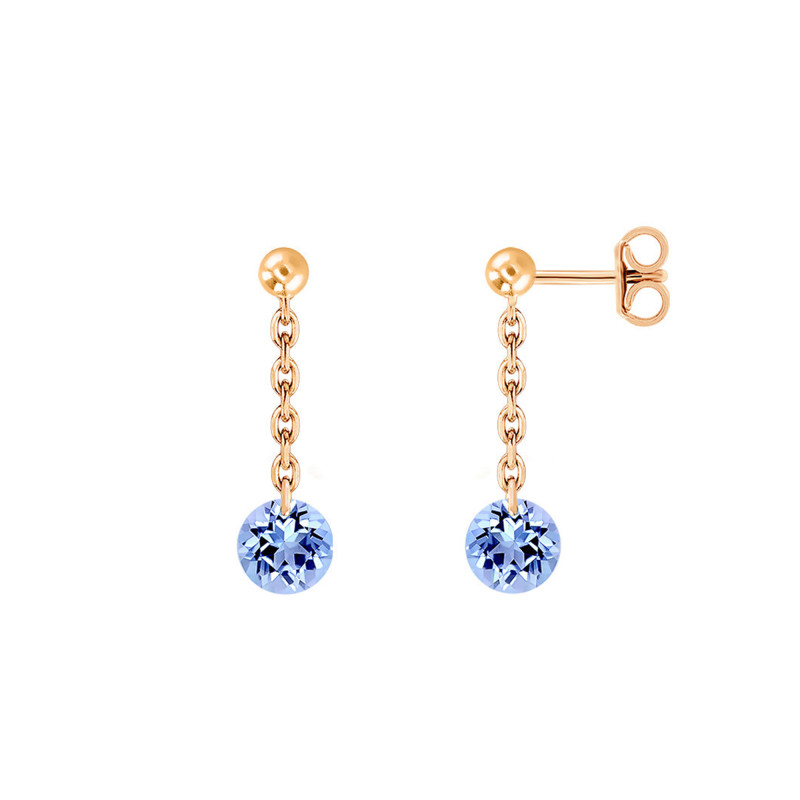 Boucles d'Oreilles Pendantes en Or Rose 750 & Saphir Percé - Demetra