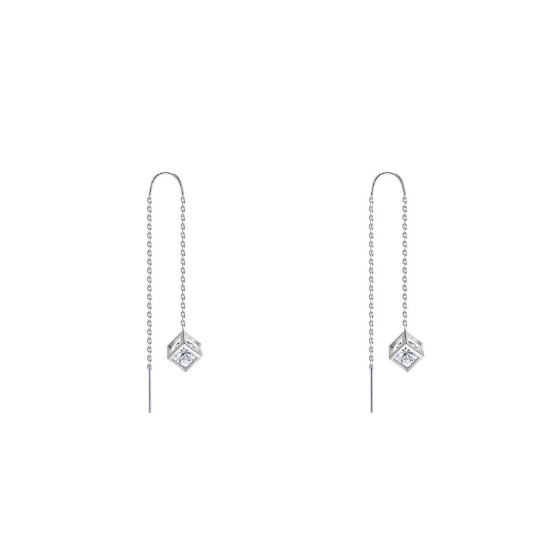 Boucles d'Oreilles Pendantes Cubes en Or Blanc 750 & Diamants - Demetra