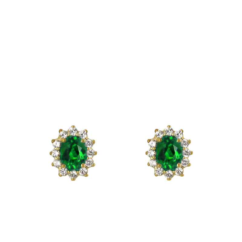 Boucles d'Oreilles Puces Artik en Or Jaune & Emeraude - Diamond Lady