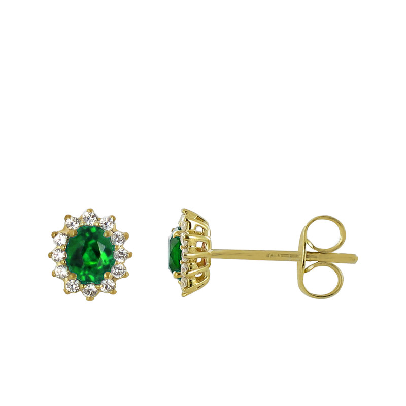 Boucles d'Oreilles Puces Artik en Or Jaune & Emeraude - Diamond Lady