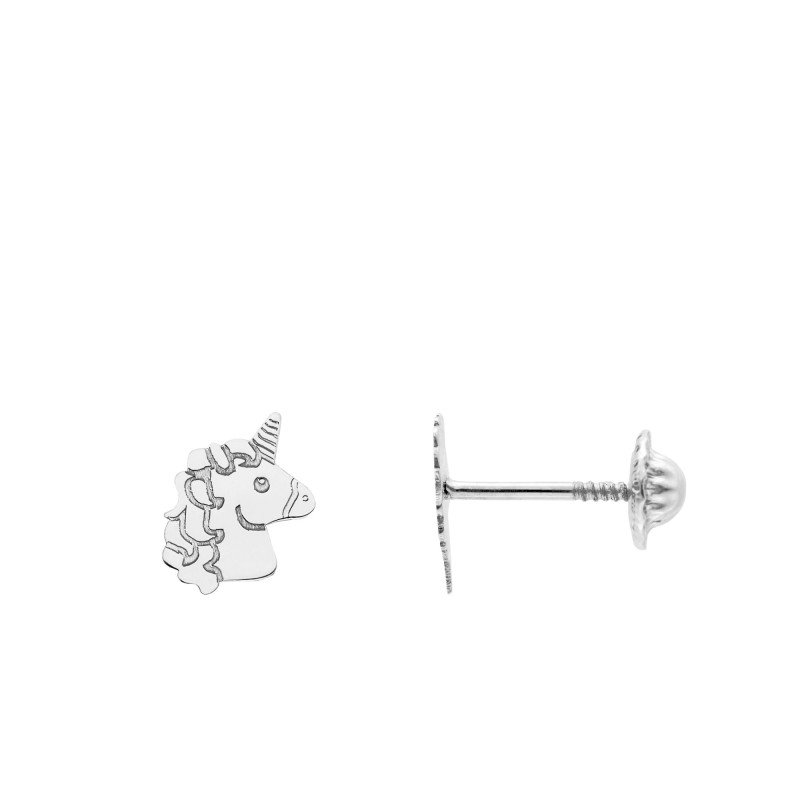 Boucles d'Oreilles Licorne en Or Blanc 375 - Bambins