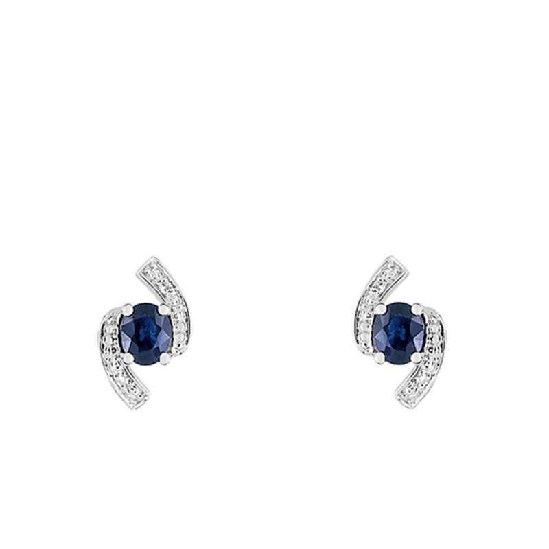 Boucles d'Oreilles Spires en Or Blanc 750 & Diamant et Saphir - Joelli
