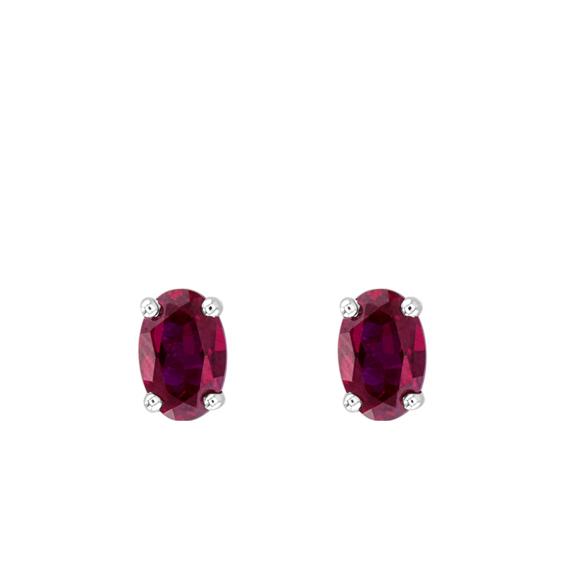Boucles d'Oreilles en Or Blanc 750 & Rubis Ovale - Joelli