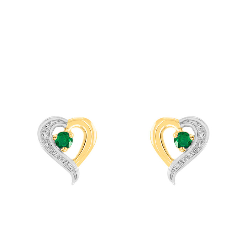 Boucles d'Oreilles Coeur en 2 Ors 750 & Emeraude - Joelli
