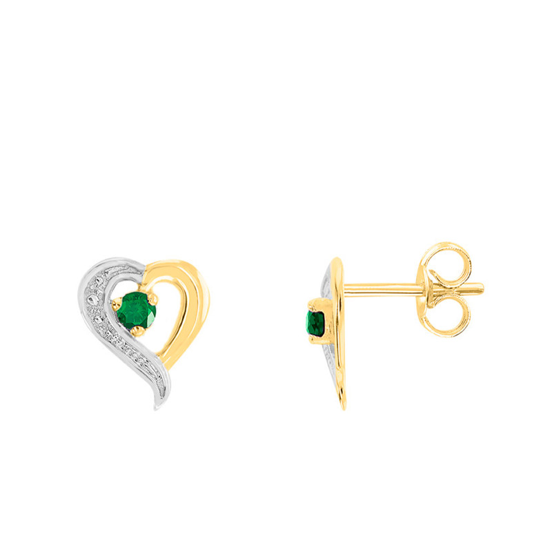 Boucles d'Oreilles Coeur en 2 Ors 750 & Emeraude - Joelli