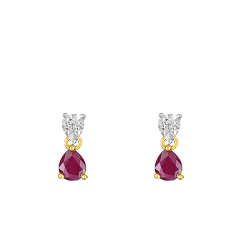 Boucles d'Oreilles en 2 Ors 750 & Diamant et Rubis - Joelli