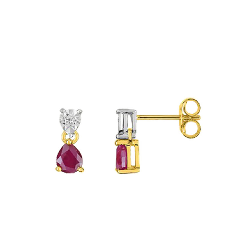 Boucles d'Oreilles en 2 Ors 750 & Diamant et Rubis - Joelli
