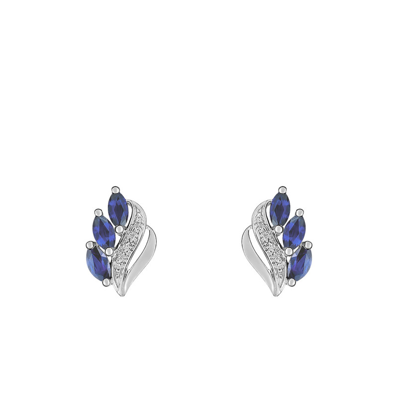 Boucles d'Oreilles en Or Blanc 750 & 3 Saphirs Navettes - Joelli