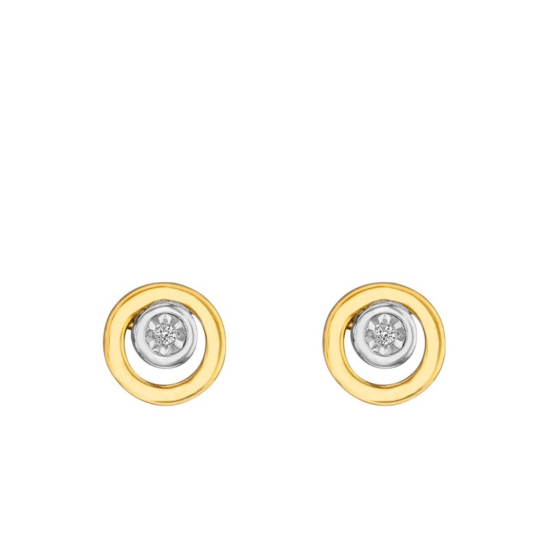 Boucles d'Oreilles Puces Rondes en 2 Ors 750 & Diamant - Joelli