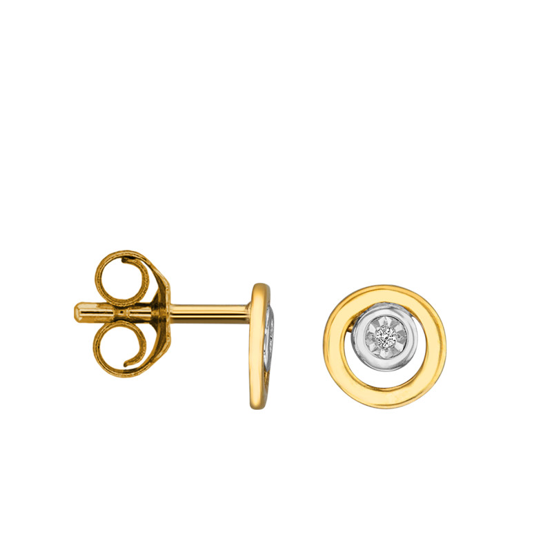 Boucles d'Oreilles Puces Rondes en 2 Ors 750 & Diamant - Joelli