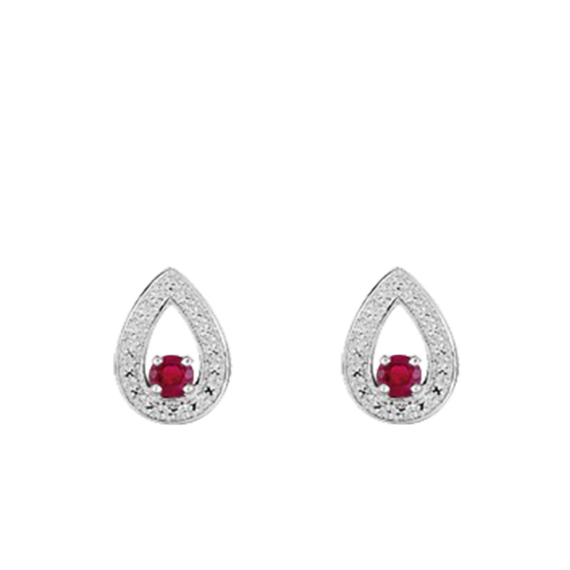 Boucles d'Oreilles Gouttes en Or Blanc 750 & Rubis - Joelli
