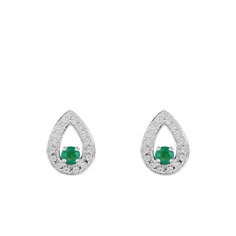Boucles d'Oreilles Gouttes en Or Blanc 750 & Emeraude - Joelli