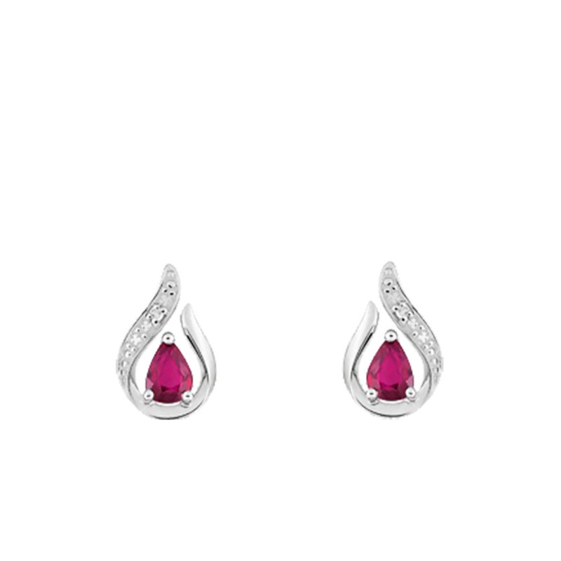 Boucles d'Oreilles en Or Blanc 750 & Diamant et Rubis - Joelli