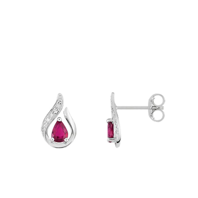 Boucles d'Oreilles en Or Blanc 750 & Diamant et Rubis - Joelli