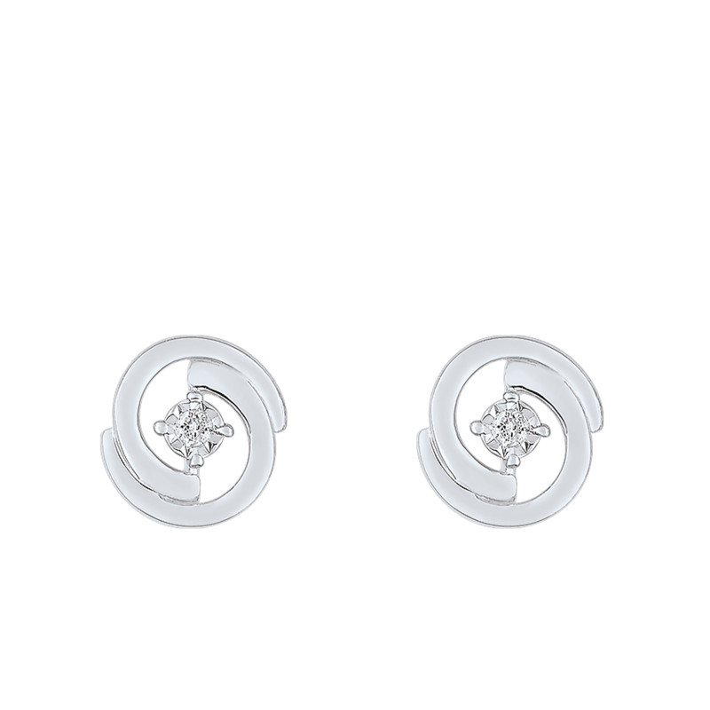 Boucles d'Oreilles Clous en 2 Arcs Diamant & Or Blanc 375 - Joelli