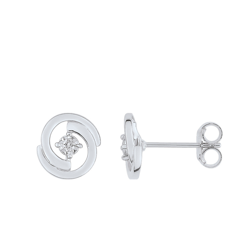 Boucles d'Oreilles Clous en 2 Arcs Diamant & Or Blanc 375 - Joelli