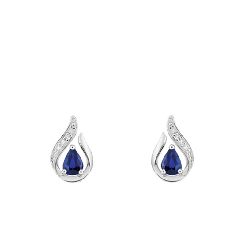 Boucles d'Oreilles en Or Blanc 750 & Diamant et Saphir - Joelli