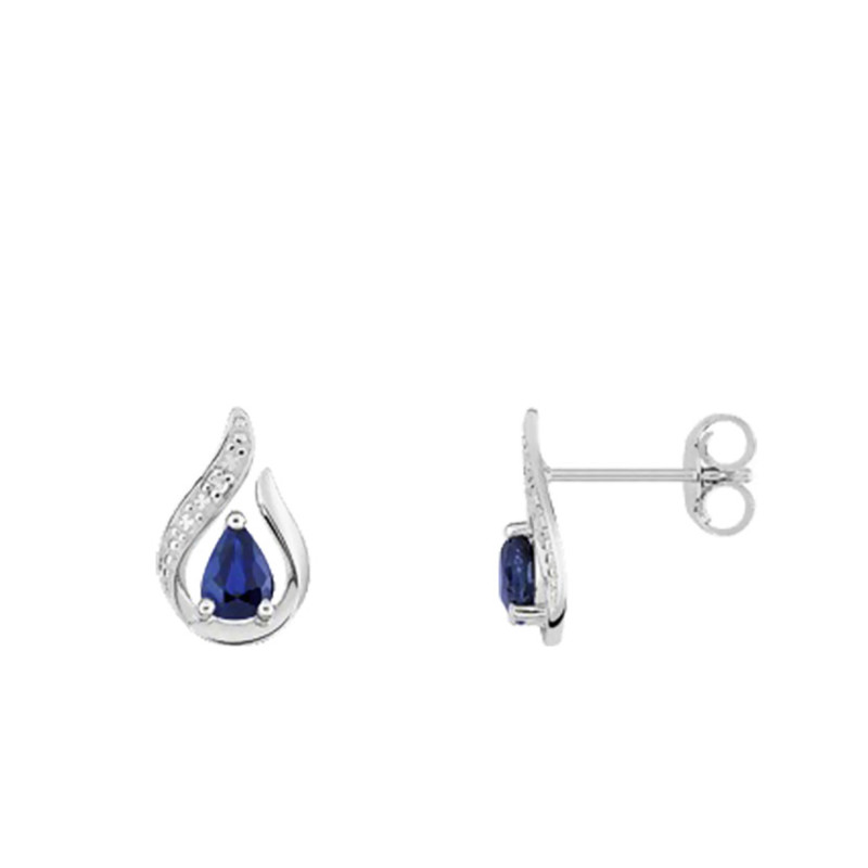 Boucles d'Oreilles en Or Blanc 750 & Diamant et Saphir - Joelli
