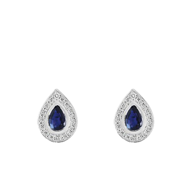 Boucles d'Oreilles Gouttes en Or Blanc 750 & Diamant et Saphir - Joelli