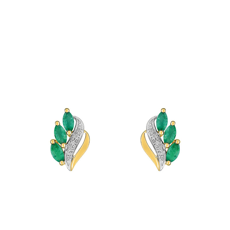 Boucles d'Oreilles en 2 Ors 750 & 3 Emeraudes Navettes - Joelli