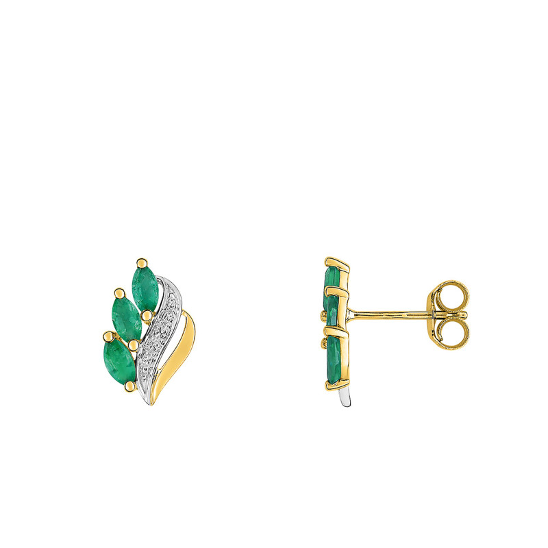 Boucles d'Oreilles en 2 Ors 750 & 3 Emeraudes Navettes - Joelli