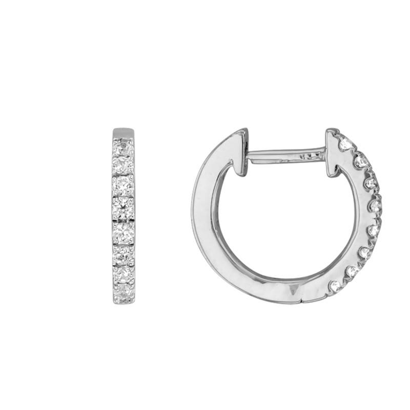 Boucles d'Oreilles Créoles Etincelantes en Or Blanc 750 & Diamants, Diamètre 12 mm - Juweel