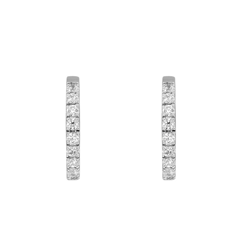 Boucles d'Oreilles Créoles Etincelantes en Or Blanc 750 & Diamants, Diamètre 12 mm - Juweel