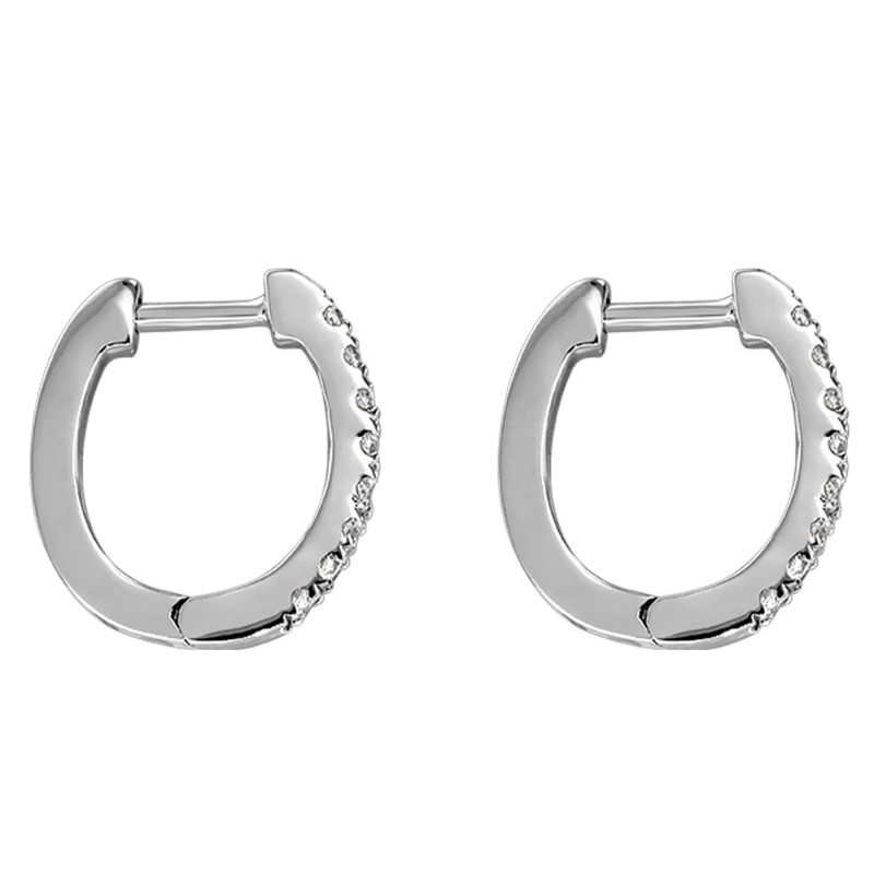 Boucles d'Oreilles Créoles en Or Blanc 750 & Rail de Diamants 0,16 ct HSI1, Diamètre 18 mm - Juweel