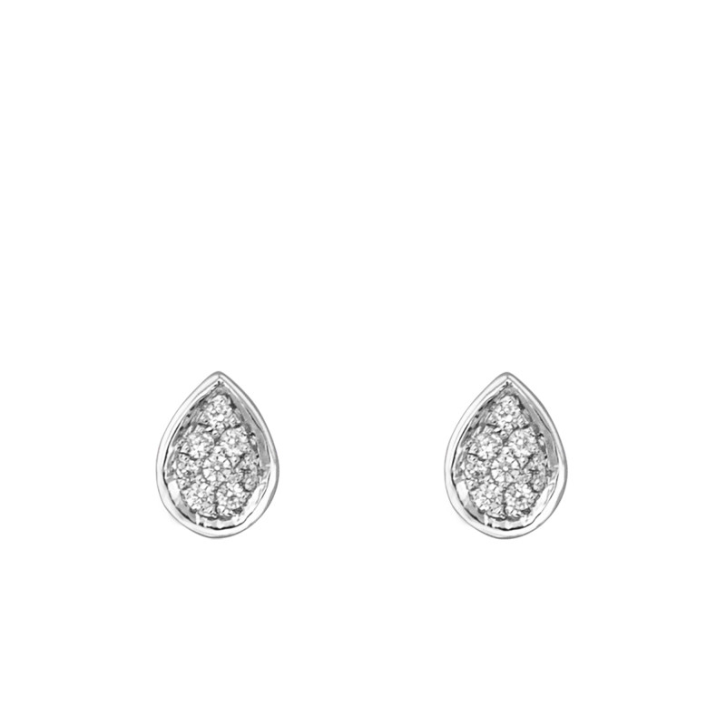 Boucles d'Oreilles Puces Gouttes Diamantées en Or Blanc 750 - Juweel