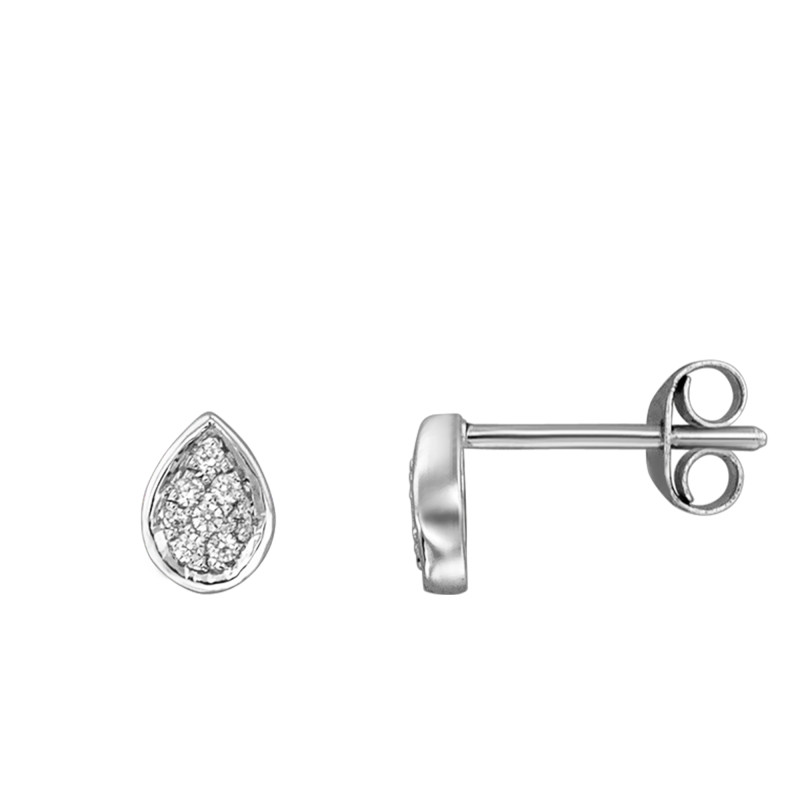 Boucles d'Oreilles Puces Gouttes Diamantées en Or Blanc 750 - Juweel