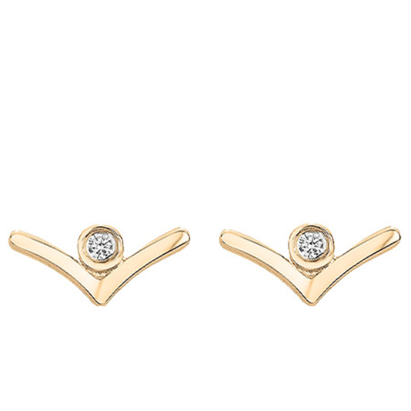 Boucles d'Oreilles en V Envolée en Plaqué Or Jaune & Diamant - La Garçonne Diamant