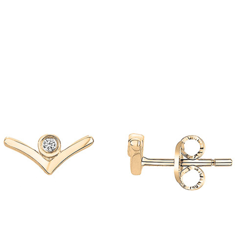 Boucles d'Oreilles en V Envolée en Plaqué Or Jaune & Diamant - La Garçonne Diamant