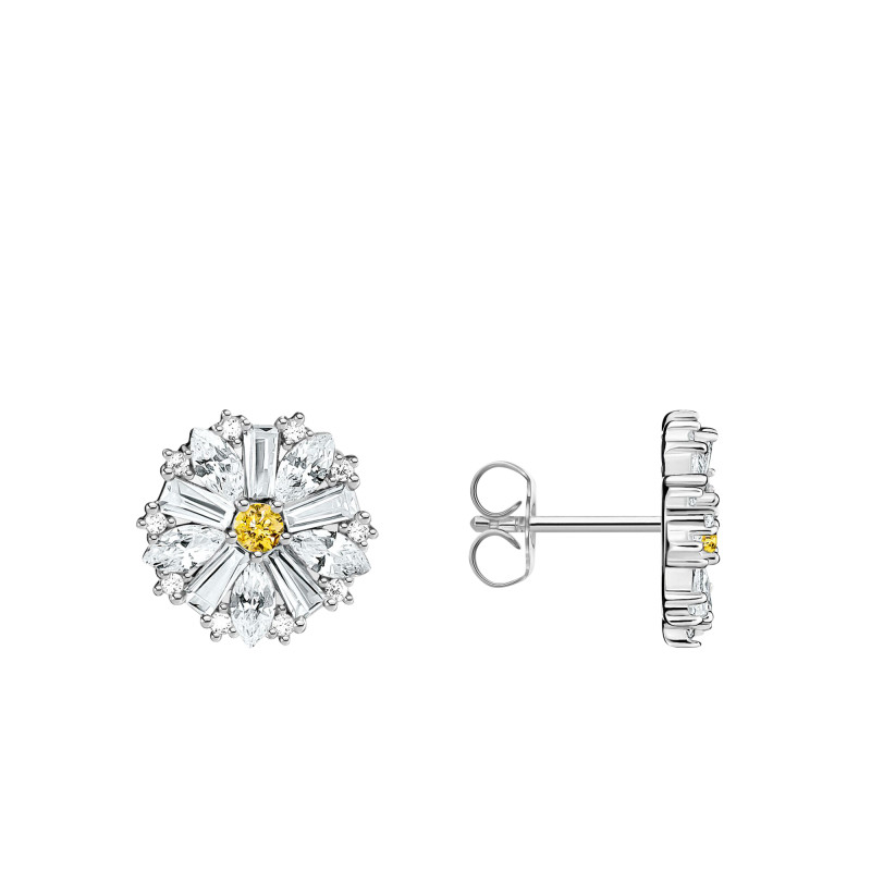 Boucles d'Oreilles Lovely Daisy Fleurs en Argent 925 & Oxydes de Zirconium Bicolores - H2169-051-4 - Thomas Sabo