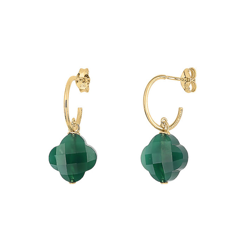 Boucles d'Oreilles Petit Trèfle Verte en Or Jaune 750 & Agate - Morganne Bello
