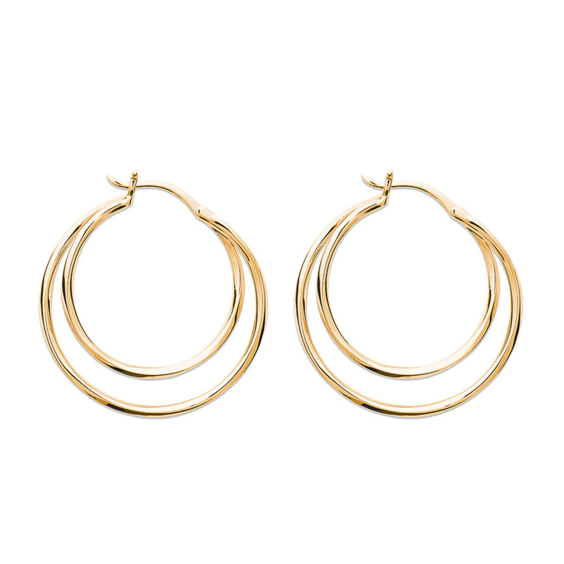Boucles d'Oreilles Créoles Doubles Anneaux en Plaqué Or Jaune, Diamètre 30 mm - Naïades